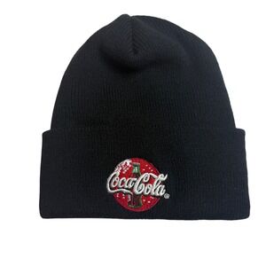 Vintage Coca Cola Beanie Hat Black Knit Logo Winter Cap Streetwear Casual Unisex
